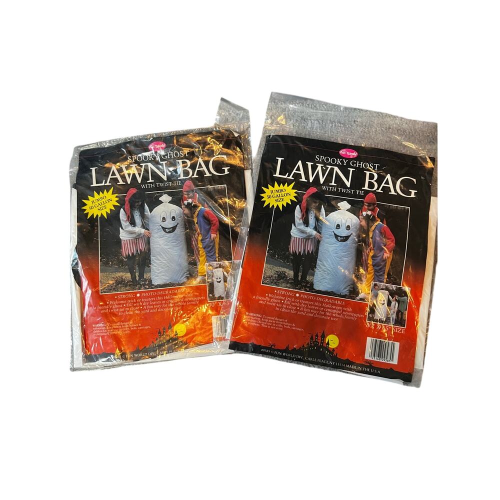 Vintage Halloween Spooky white Ghost Jumbo 50 gallon Lawn Bags NEW Fun World